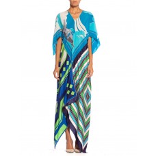 MORPHEW COLLECTION Bias Cut Vintage Geometric Print Scarf Kaftan Dress