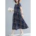 Italian drawstring cotton dresses Work Outfits blue plaid Dresses summer