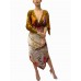 MORPHEW COLLECTION Gold Multi Silk Status & Scenic Print 2-Scarf Dress Made From Vintage Scarves