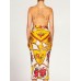 MORPHEW COLLECTION Yellow & Red Bias Cut Silk Jacquard Sagittarius Multi-Way Scarf Dress