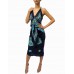 MORPHEW COLLECTION Black & Blue Multicolored Silk Twill Print Scarf Dress Made From Vintage Scarves