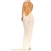 MORPHEW ATELIER Ivory Rayon Blend Jersey Asymmetrically Draped Sexy Gown With Metal Mesh & Swarovski Crystals