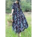 Unique blue prints cotton tunic top Casual design loose waist loose summer Dress