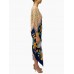 MORPHEW COLLECTION Navy Blue & Beige Silk Sea Life Print 2-Scarf Dress Made From Vintage Scarves