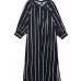 Simple o neck side open Tunics black striped cotton robes Dress summer