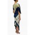 MORPHEW COLLECTION Olive Green, Navy Blue & White Silk Bird Print 2-Scarf Dress Made From Vintage Scarves