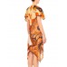 MORPHEW COLLECTION Brown & Orange Polyester Psychedelic Print Scarf Dress