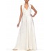 MORPHEW COLLECTION Ivory Floral Rayon Satin Bias Cut  Gown With Lace Trim & Train