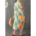 Chic orange red prints linen cotton dresses o neck Dresses summer Dresses