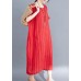 French red linen cotton dresses striped cotton summer Dress