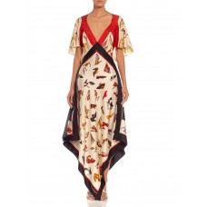 MORPHEW COLLECTION Black, Red & Cream Silk Shoe Print 2-Scarf Dress Made From Salvatore Ferragamo Vintage Scarves