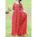 Chic o neck Half sleeve cotton linen dresses 2019 Inspiration red floral Traveling Dresses Summer