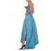 MORPHEW ATELIER Aquamarine Blue Rayon & Silk Damask Strapless Asymmetrical Gown