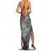 MORPHEW ATELIER Blue & Black Bias Cut Silk Metal Gold Lamé Gown With Antique Fringe