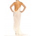 MORPHEW ATELIER Ivory Rayon Blend Jersey Asymmetrically Draped Sexy Gown With Metal Mesh & Swarovski Crystals