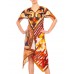 MORPHEW COLLECTION Brown & Orange Polyester Psychedelic Print Scarf Dress