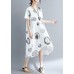 Organic o neck patchwork cotton linen dresses Casual Shirts white dotted Art Dresses Summer