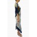 MORPHEW COLLECTION Olive Green, Navy Blue & White Silk Bird Print 2-Scarf Dress Made From Vintage Scarves