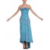 MORPHEW ATELIER Aquamarine Blue Rayon & Silk Damask Strapless Asymmetrical Gown