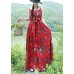 Women red floral cotton linen Tunics Organic Tutorials sleeveless daily summer Dress