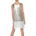 MORPHEW ATELIER Silver & White Metal Mesh Deco Patterned  Cocktail Dress With Side Slits Made From Vintage Whiting Davis