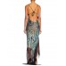 MORPHEW ATELIER Blue & Black Bias Cut Silk Metal Gold Lamé Gown With Antique Fringe