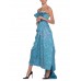 MORPHEW ATELIER Aquamarine Blue Rayon & Silk Damask Strapless Asymmetrical Gown