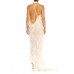 MORPHEW ATELIER Ivory Rayon Blend Jersey Asymmetrically Draped Sexy Gown With Metal Mesh & Swarovski Crystals